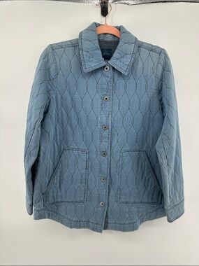 J. Jill Cottagecore Nautical Lagenlook Lite Blue Quilted ButtonFront Jacket SzXS